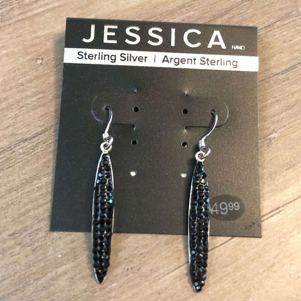 New Jessica Sterling silver and black crystal earrings